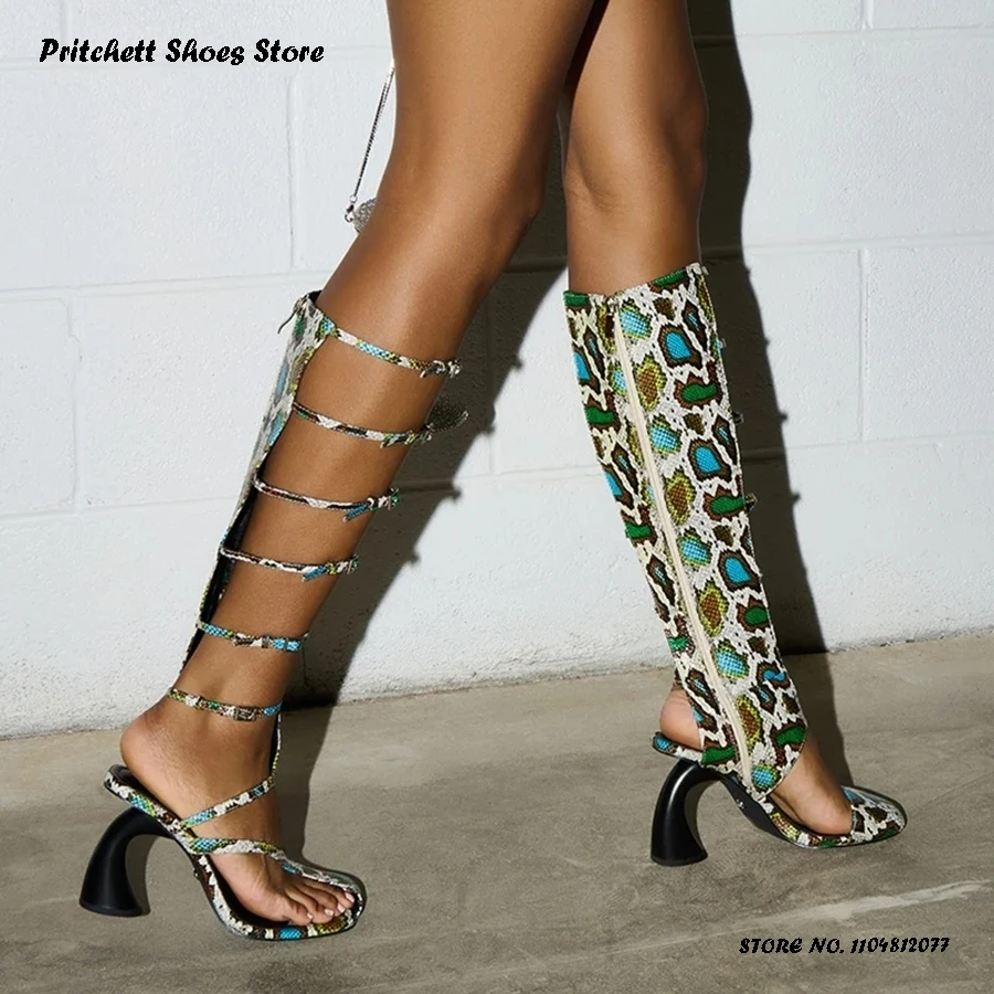 

Women's Cut-out Gladiator Sandals Summer Half-open Toe Strange Style High Heels Street Style Party Back Zipper Trending Shoes