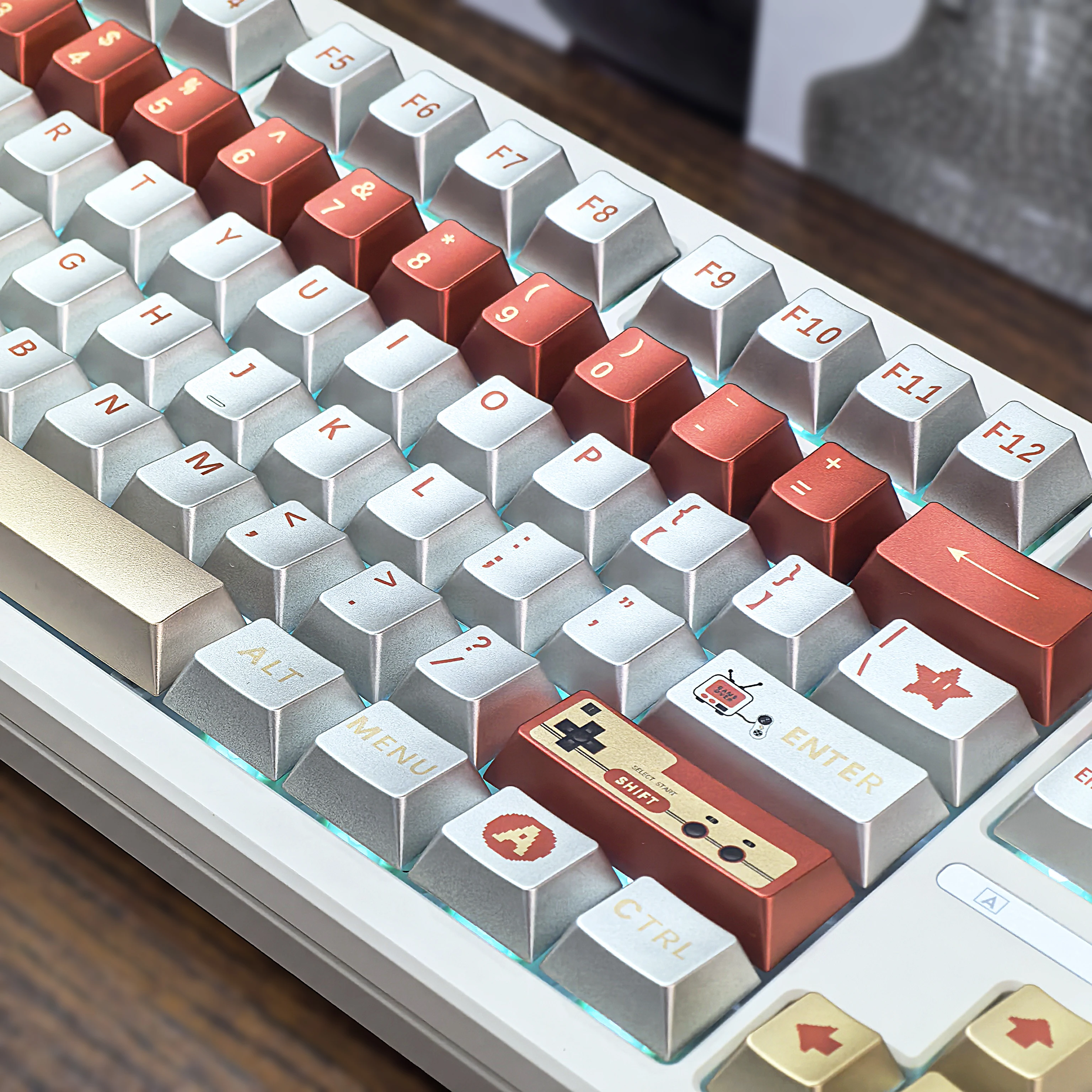 

115Keys Retro Red White Machine Keycap Cherry Profile Metallic Texture Game Console Theme Custom Keycaps for Mechanical Keyboard