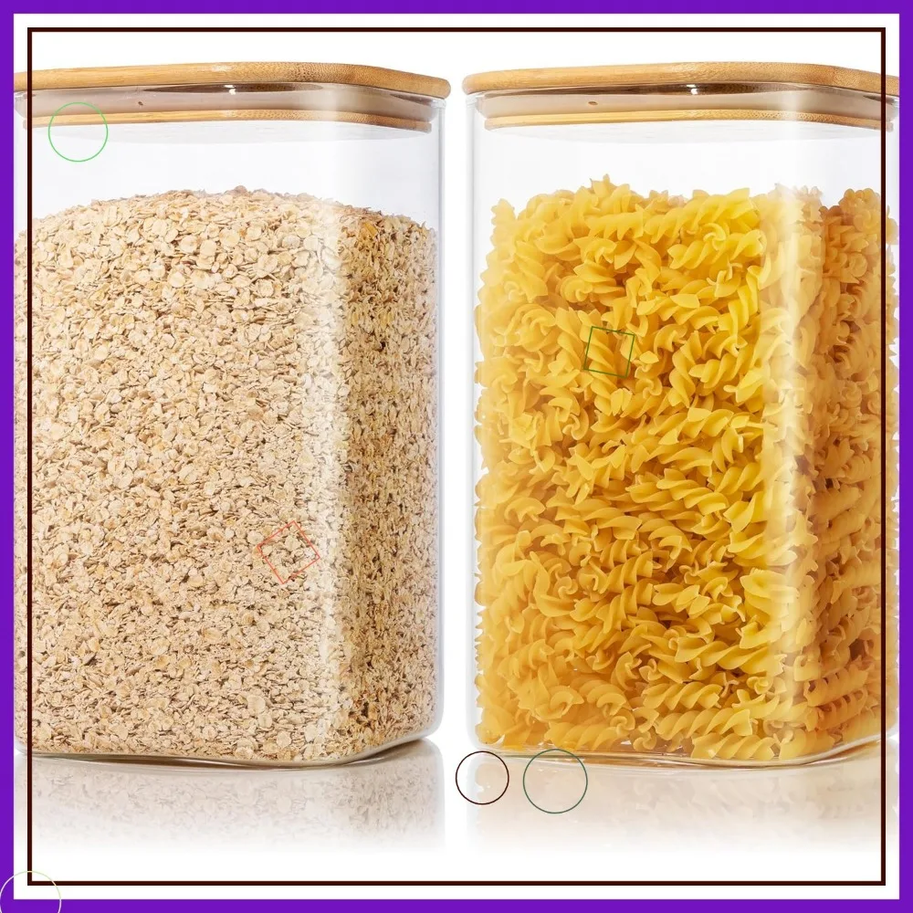

Large Square Glass Food Storage Jars with Airtight Bamboo Lids, 2-Pack for Pantry Organization
