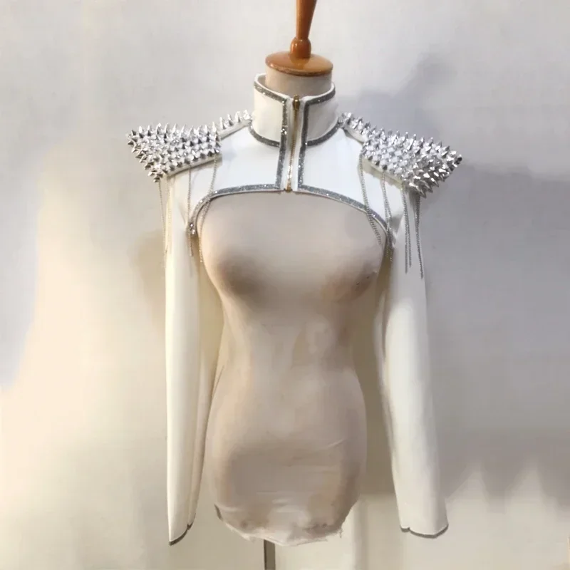 Women Cutout Jazz Shoulder Pads Nail Flying Shoulder Vest Rave Outfit Nightclub Dj Ds Stage Performance Accessories XS7617