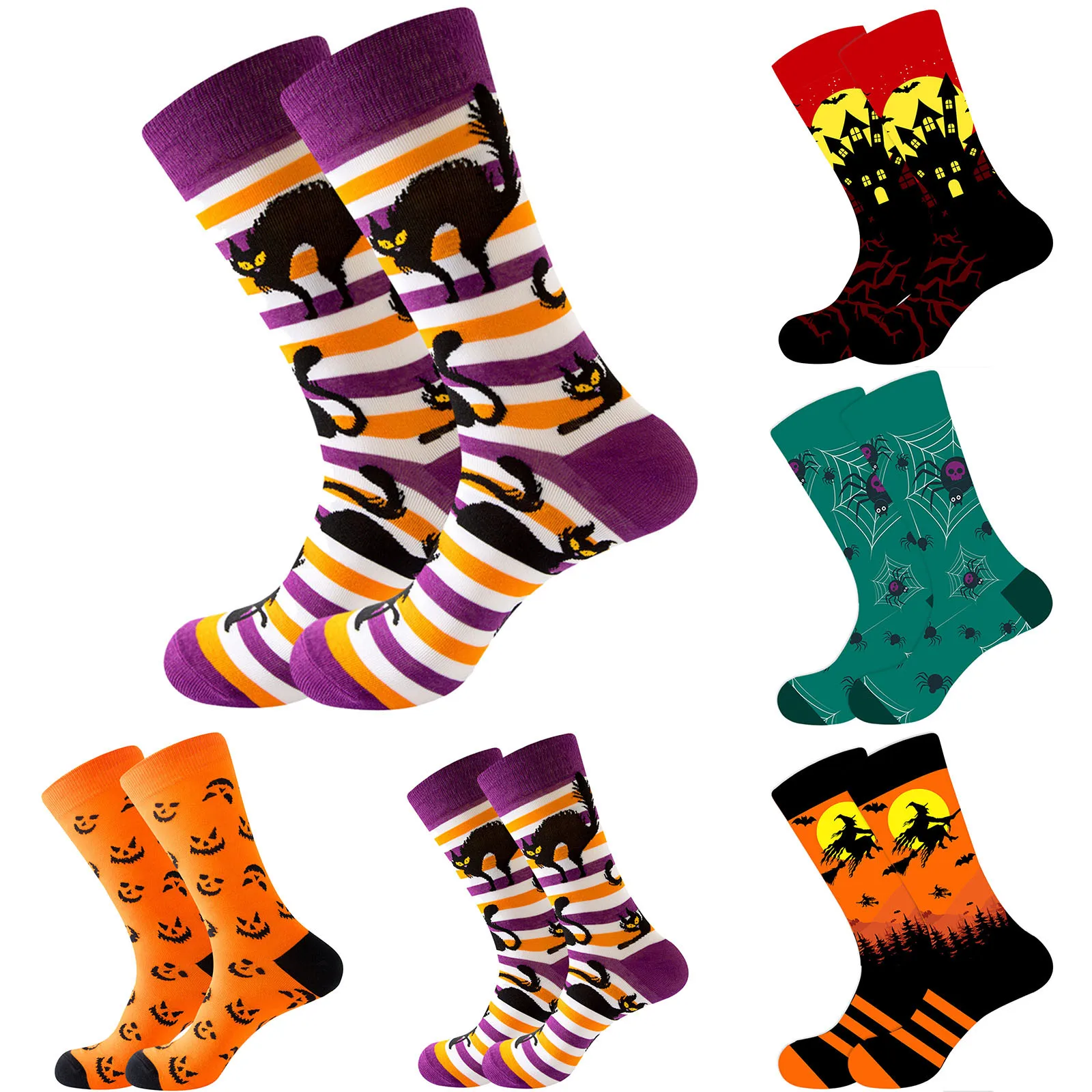 Halloween Style Novelty Cute Mid Tube Socks Unisex Medieval Retro Print Pattern Winter Warm Socks Thick Knit Comfy Causal Socks