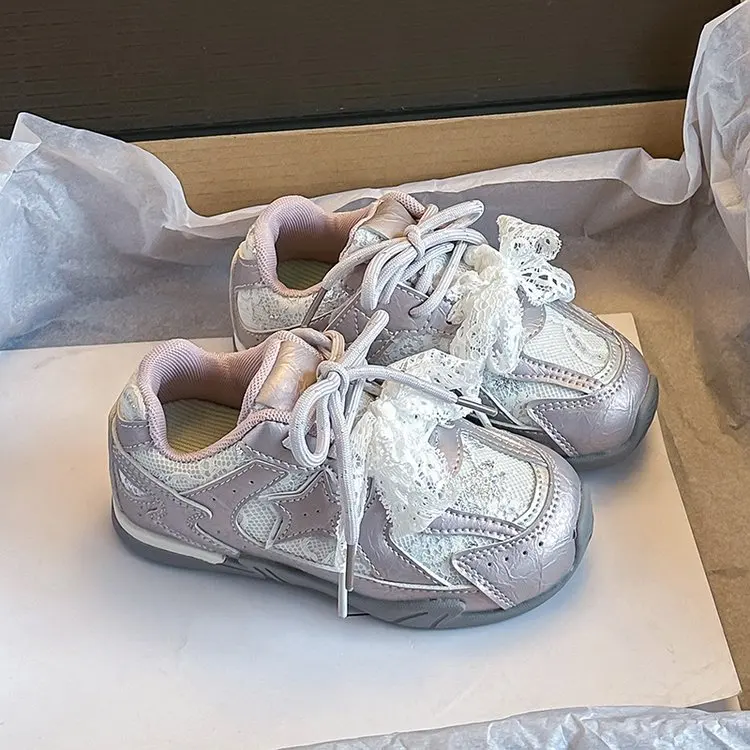 Children's Fashion Sneakers 2026 Spring Summer Girls' Mesh Lace Butterfly Floral Print Casual Shoes Running Stylish Comfortable