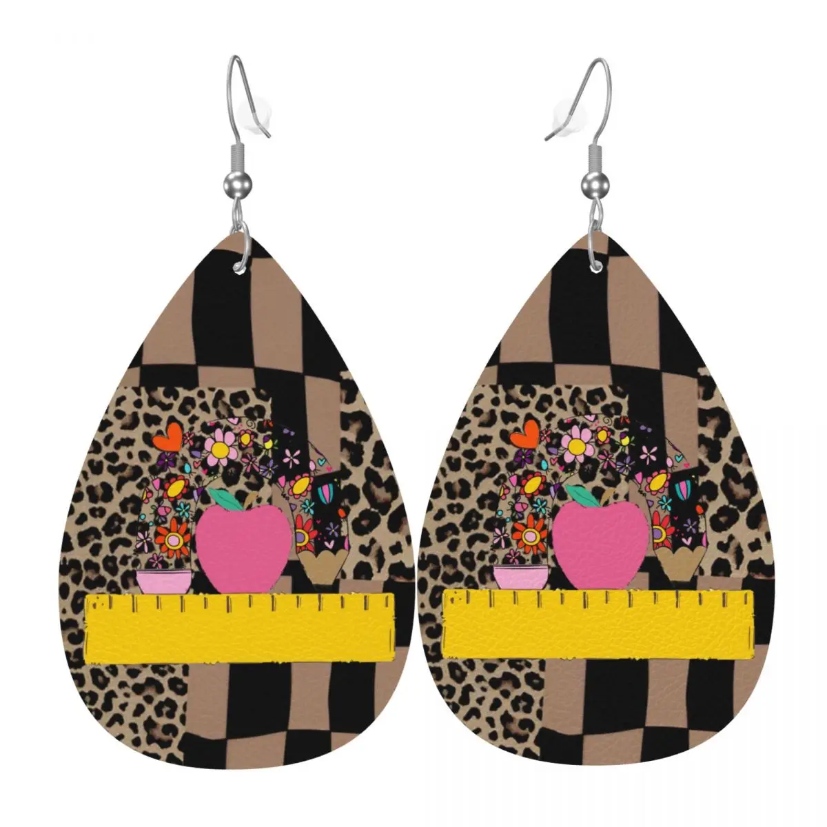 

Custom Teacher Apple Leather Earrings for Women Teardrop Dangle Earrings Jewelry Accessories