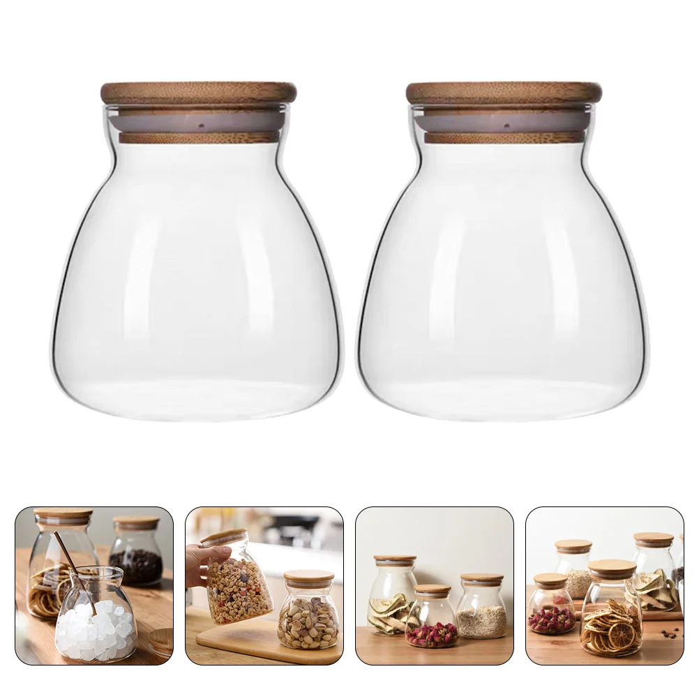 

2 Pcs Food Storage Jar Flour Container Syrup Borosilicate Glass Sugar Canister Sealed