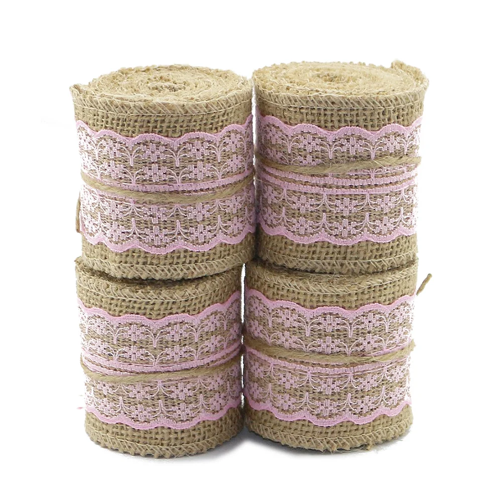 

4Pcs Burlap Jute Ribbon Lace Center 2mx6cm for Craft Wedding Gift Home Office DIY Rustic Decoration Jute Ribbon