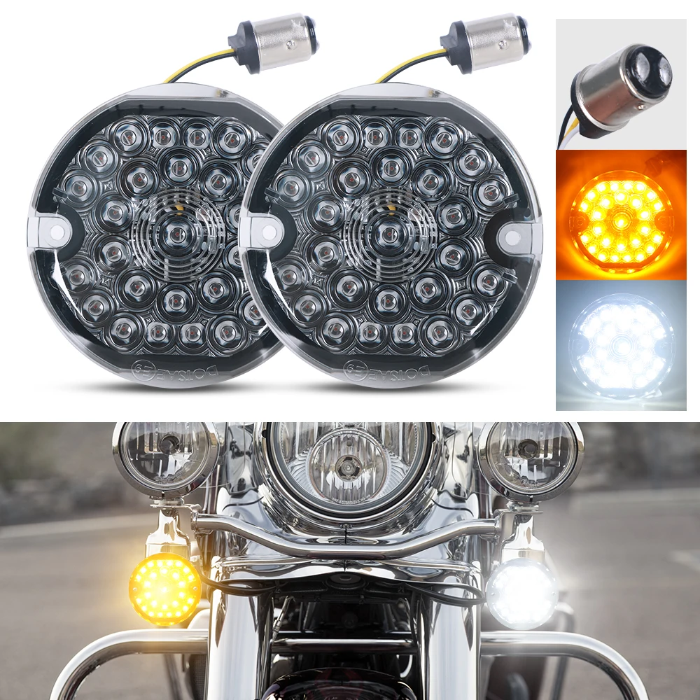 For Harley Road King Electra Glide Ultra Classic 3 1/4 Inch LED 1157 Front/Rear Turn Signals Smoked Lens Brake Running Light