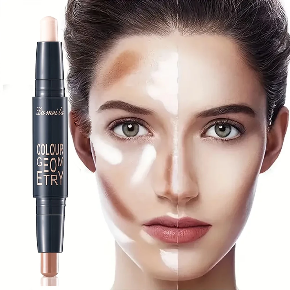 عصا كفاف مزدوجة الأطراف، تحديد، إخفاء، تسليط الضوء على، تفتيح، مكياج مقاوم للماء وطويل الأمد