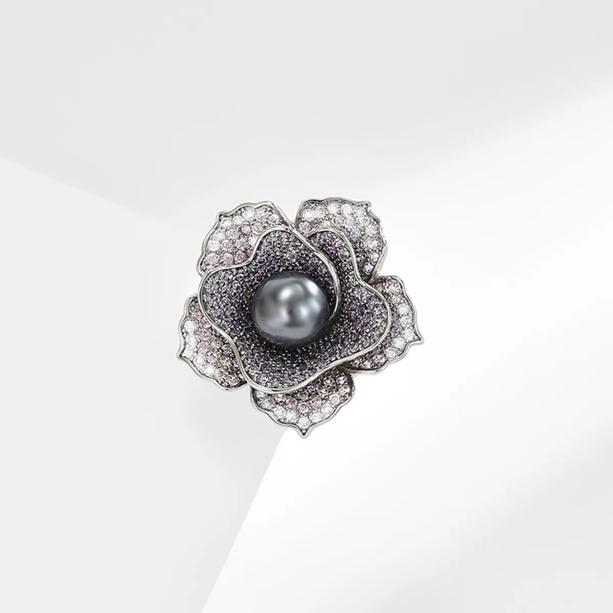 New Elegant Chinese Style Purple Zircon Jasmine Brooch Magnetic Clasp Gray Pearl Lucky Auspicious Luxury Fall Winter Daily Party