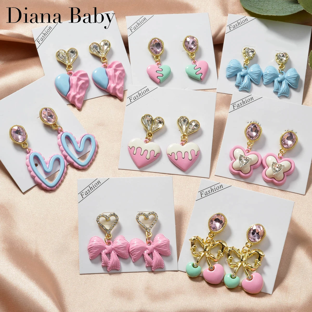 

Diana Baby Colorful Fashion Earrings 18K Gold Plated Jewelry Romantic Heart Eardrop Anniversary Engagement Party Gift for Women