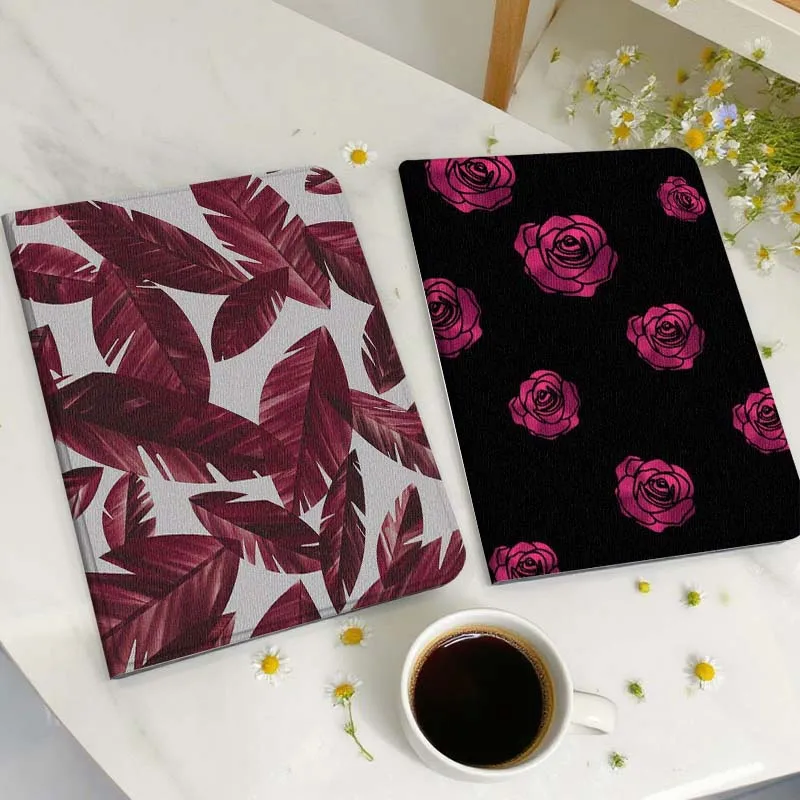 

Red Palm Leaf Pattern Gift Tablet Case For Huawei Honor MatePad MediaPad Air 5 6 7 11 V6 V7 V8 V9 X9 X8 T10 T10s C5e T5