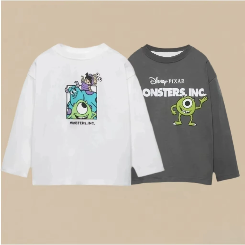 

Костюм для мальчиков и девочек, футболки с длинными рукавами с мультяшным принтом для мальчиков, белые повседневные свободные рубашки с круглым вырезом, идеально подходят для осенней одежды