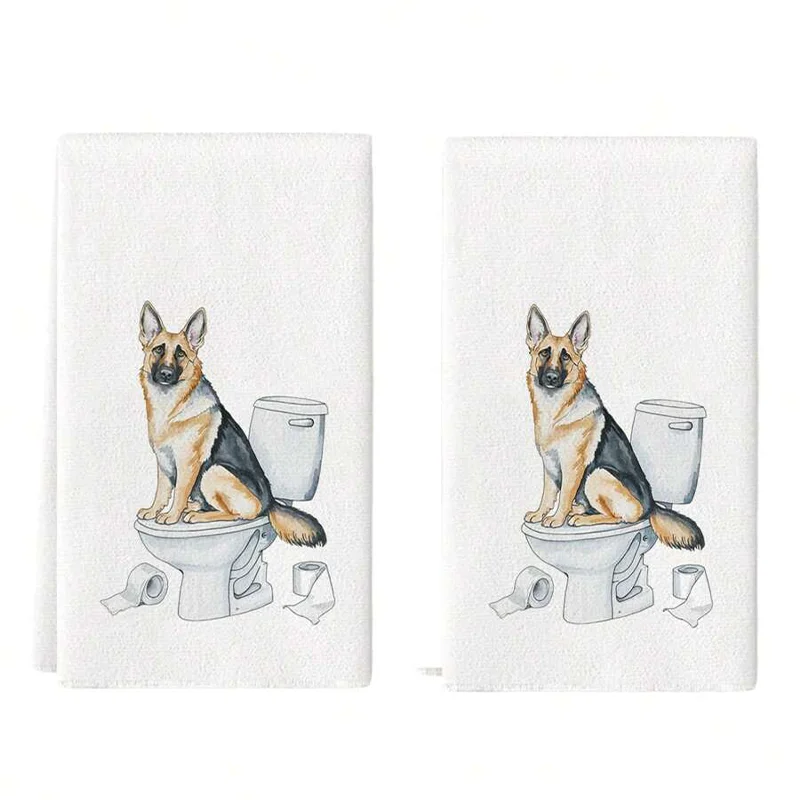 2Pcs, German Shepherd Toilet and Kitchen Towels, 40Cm*60Cm Towel Set, Super Absorbent Soft Cleaning Cloth, Cooking and Baking Tea Towel, Hand Towel, Cleaning Cloth, Dishcloth, Kitchen Decoration, Living Room Decoration, Kitchen Essentials, Home Essentials