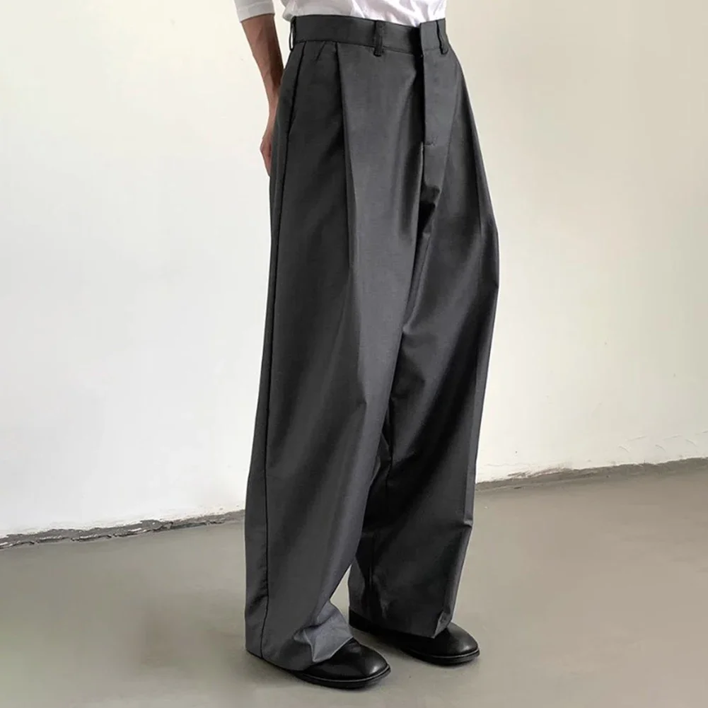 Men's Straight Tube Ice Silk Pants, Casual Slacks, Youth Thin Wide Leg Pants, Business Summer Pants Soft Vintage Trousers