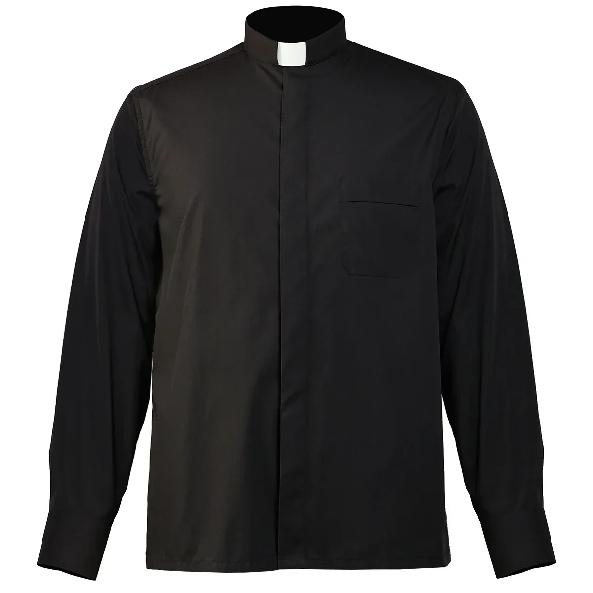 Black Priest Shirt Catholic Church Adult Clergy Pastor Shirts Tops Tab Collar Choir Blouse