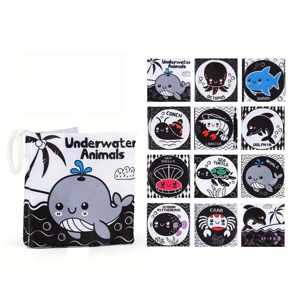 Libro di stoffa morbida per bambini Giocattoli Animali e animali subacquei Apprendimento di giocattoli educativi per 0+ Sviluppo precoce del bambino sensoriale