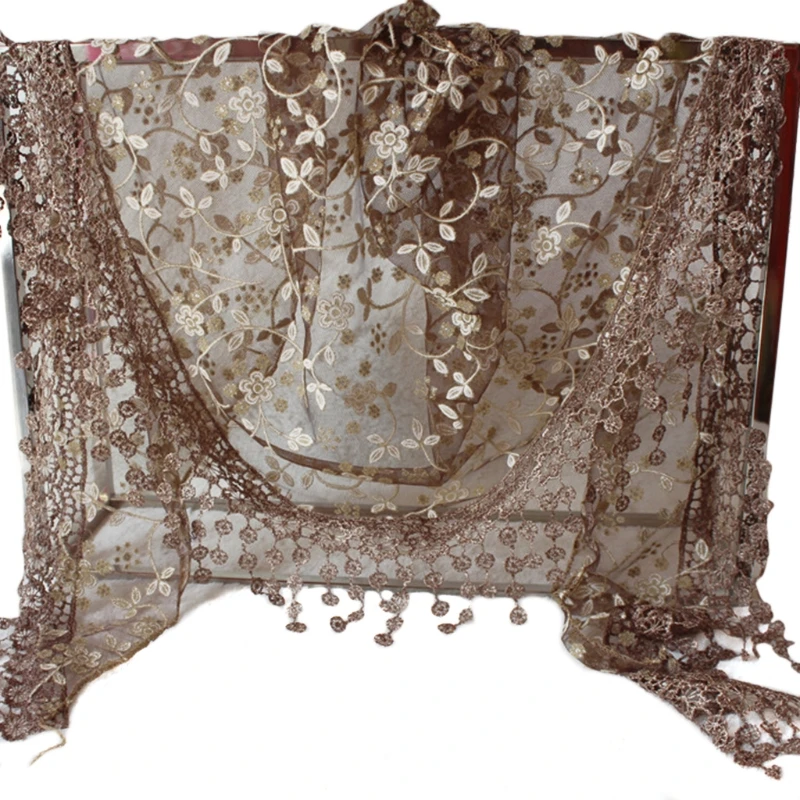 Women Lace Sheer Floral for Triangle Veil Church Mantilla Scarf Shawl Wrap Tasse