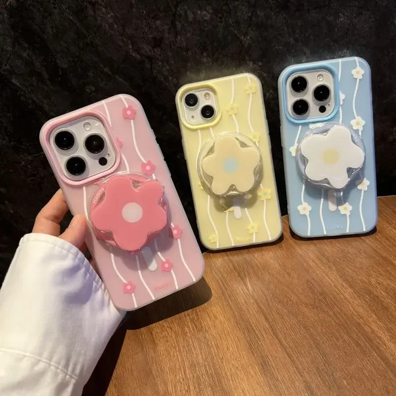 

НОВЫЙ Корейский INS мультяшный цветок для Magsafe, магнитный телефон Griptok Grip Tok, подставка для IPhone, Samsung, складной чехол-держатель, кронштейн