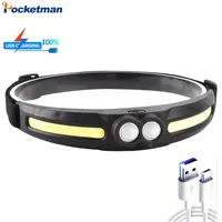 Smart Motion Sensor COB+LED Headlamp Portable Rechargeable Outdoor Headlight Super Bright Head Flashlight Emergency Head Lamp