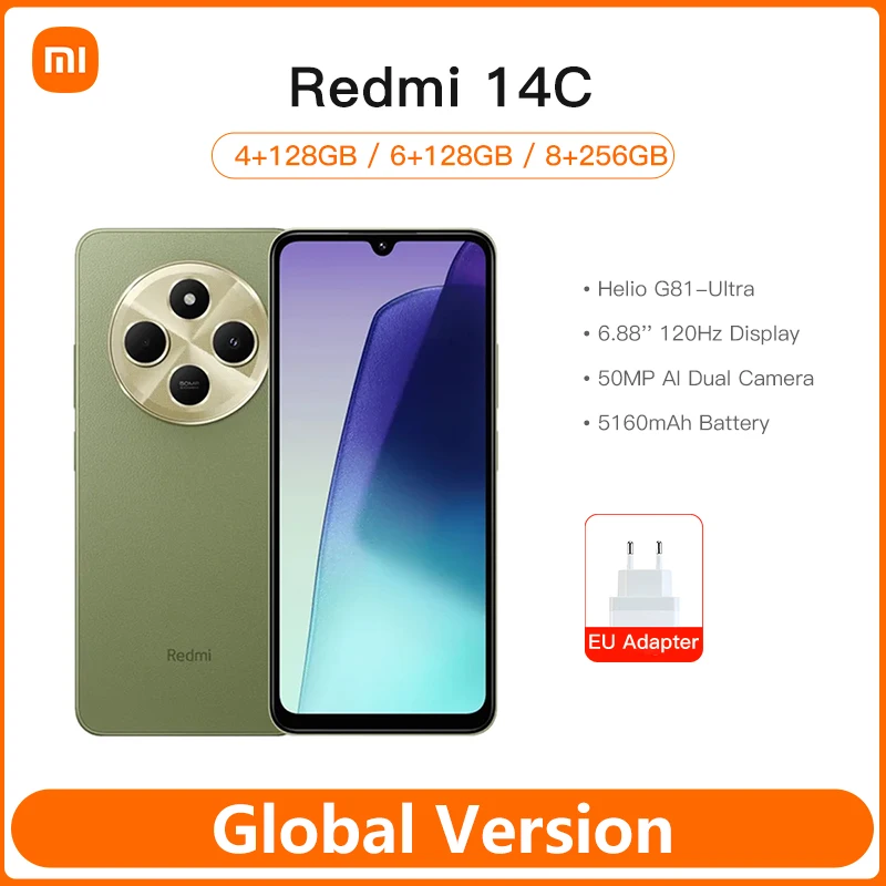 Global Version Xiaomi Redmi 14C Smartphone MediaTek Helio G81-Ultra 50MP AI Dual camera 5160mAh 6.88