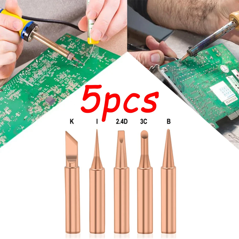 

5PCS 900M-T Soldering Iron Tips Pure Copper Soldering Iron Tip Welding Equipment Electric Soldering Iron Tip Set Hot Bare Copper