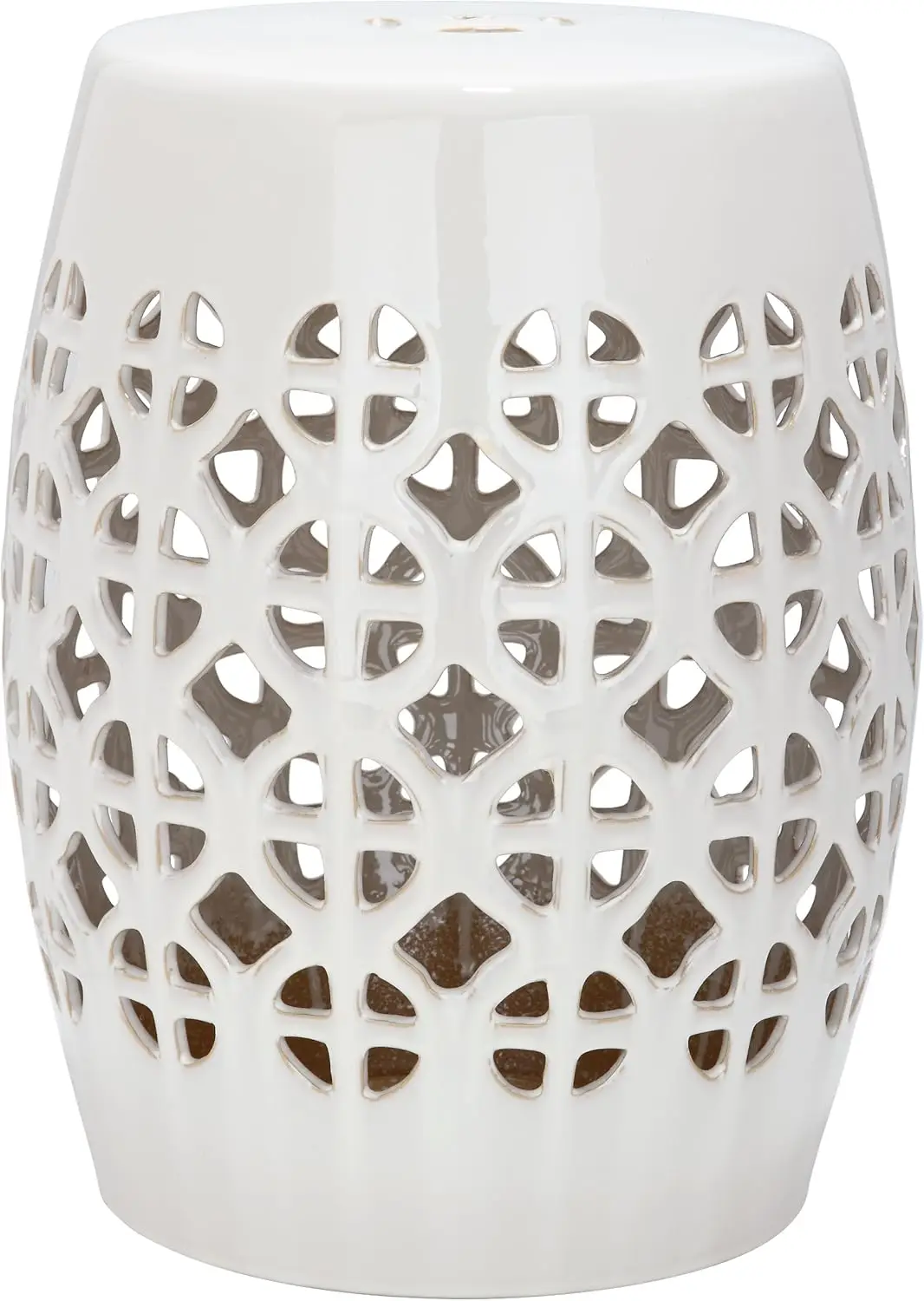 

White Ceramic Garden Stool with Circle Lattice Design, Perfect for Home or Outdoor Decor