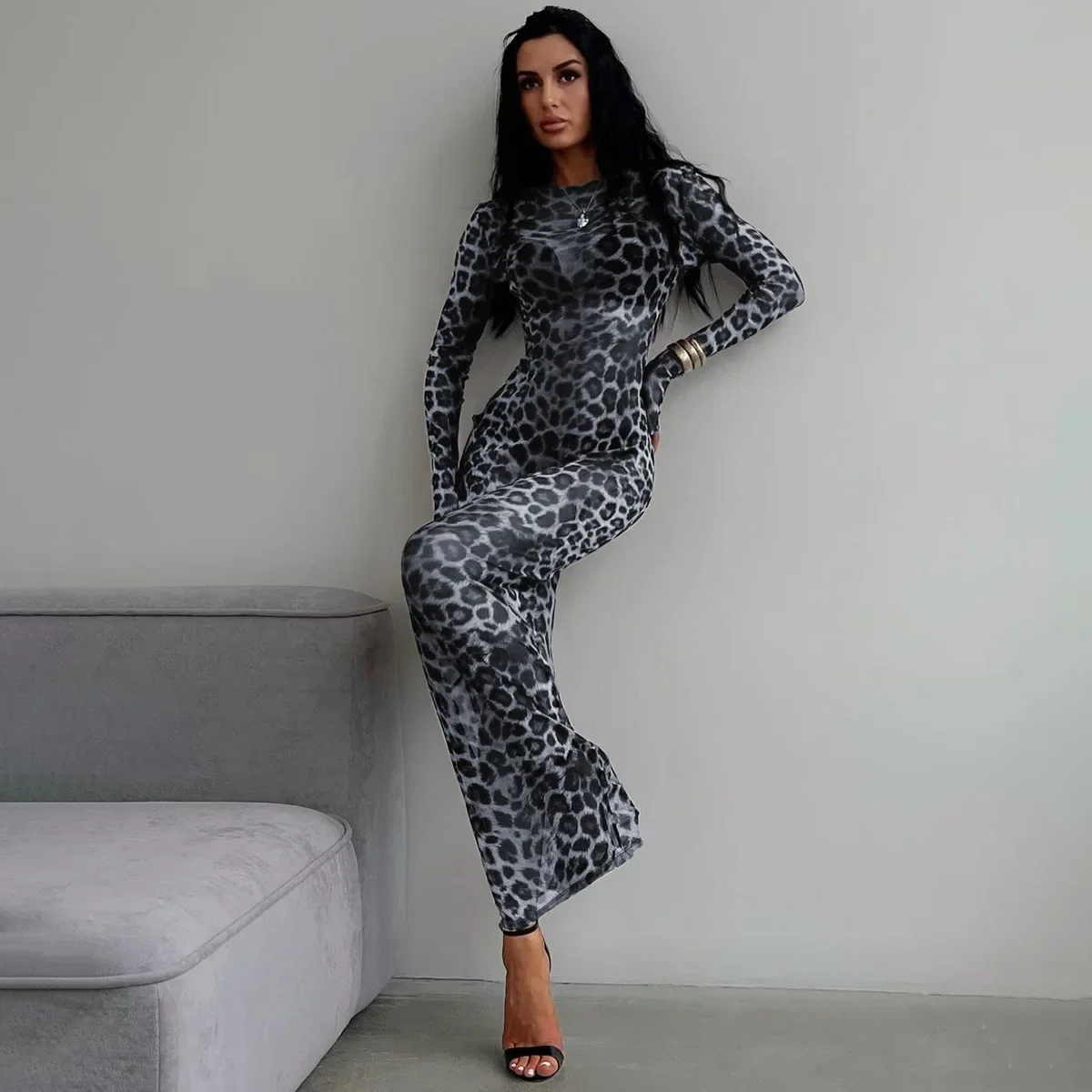 أمازون الساخن بيع فستان المرأة 2025 الصيف الوافدين الجدد مثير شبكة الأزهار طباعة شير Bodycon فستان بكم طويل بالجملة