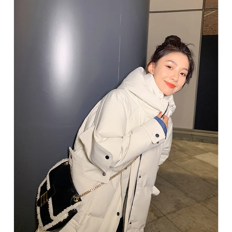 Women White Down Clothes Long Casual Duck Down Windproof Warm Baggy Hooded Coat Fashion Puffer Padded Outwear Tops Winter