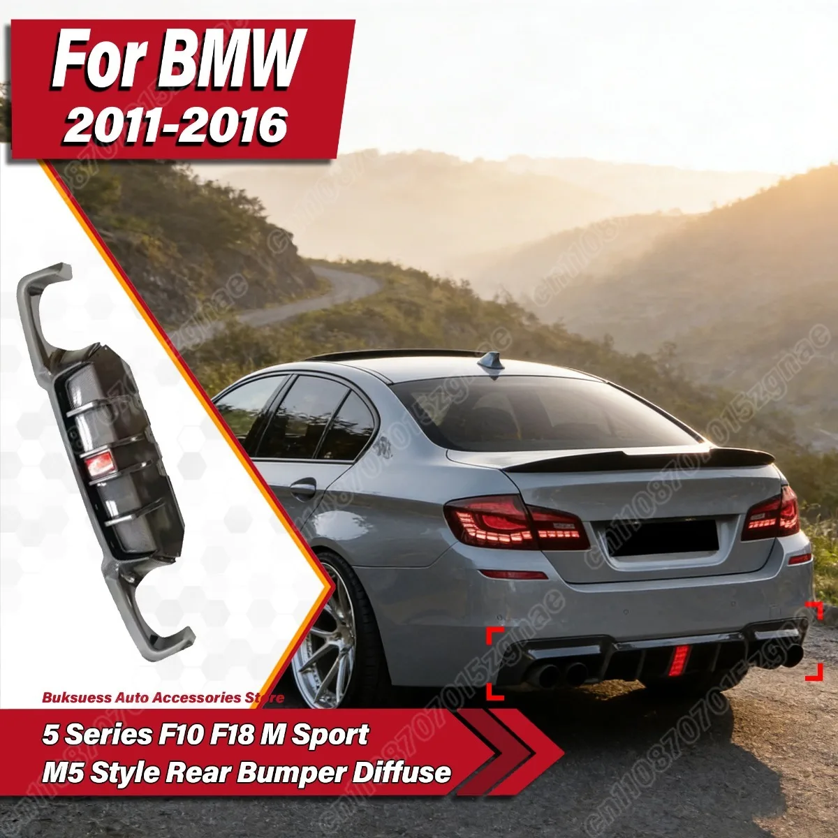 

For BMW 5 Series F10 F18 M Sport 2011 2012 2013 2014 2015 2016 M5 Style Car Rear Bumper Diffuse ABS Lip Body Modification Kit