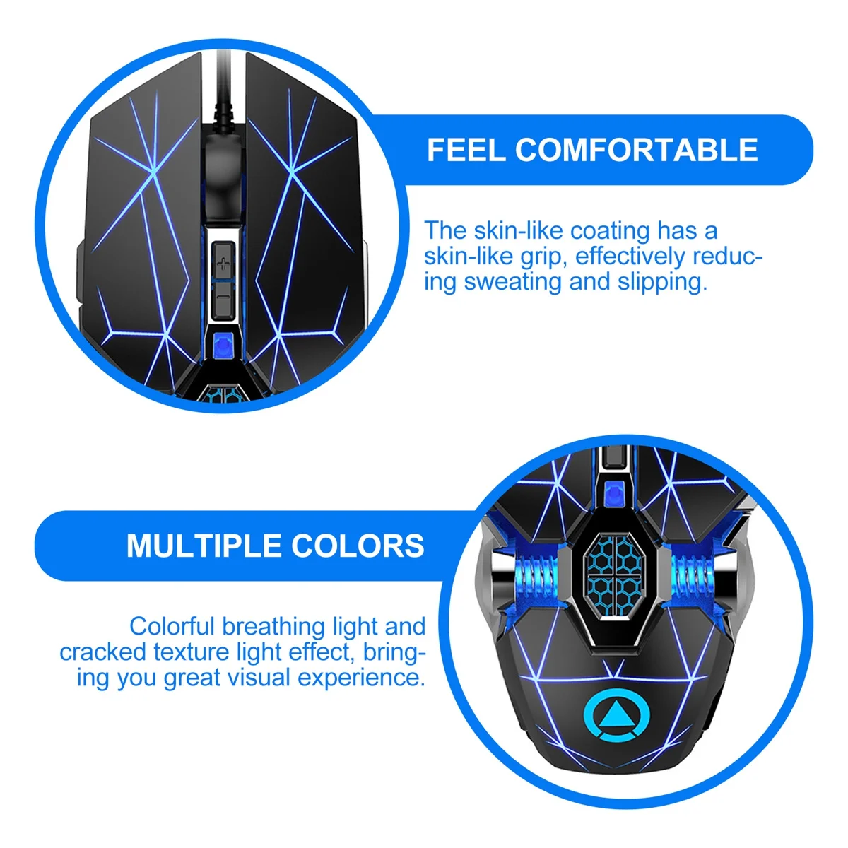 

USB Gaming Mouse Rgb LED Wired Computer Accessory Skin-Like Grip Durable Wear-Resistant Smooth Movement Electroplating Flank
