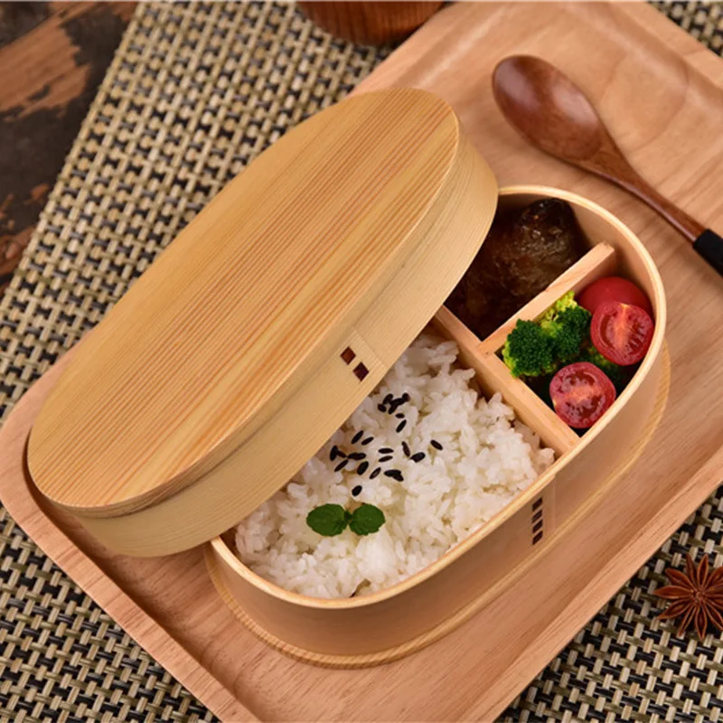 

Japanese-Style Wooden Single Layer Divided Lunch Box, Solid Wood, Home, Creative Student Lunch Box, Retro Sushi Box