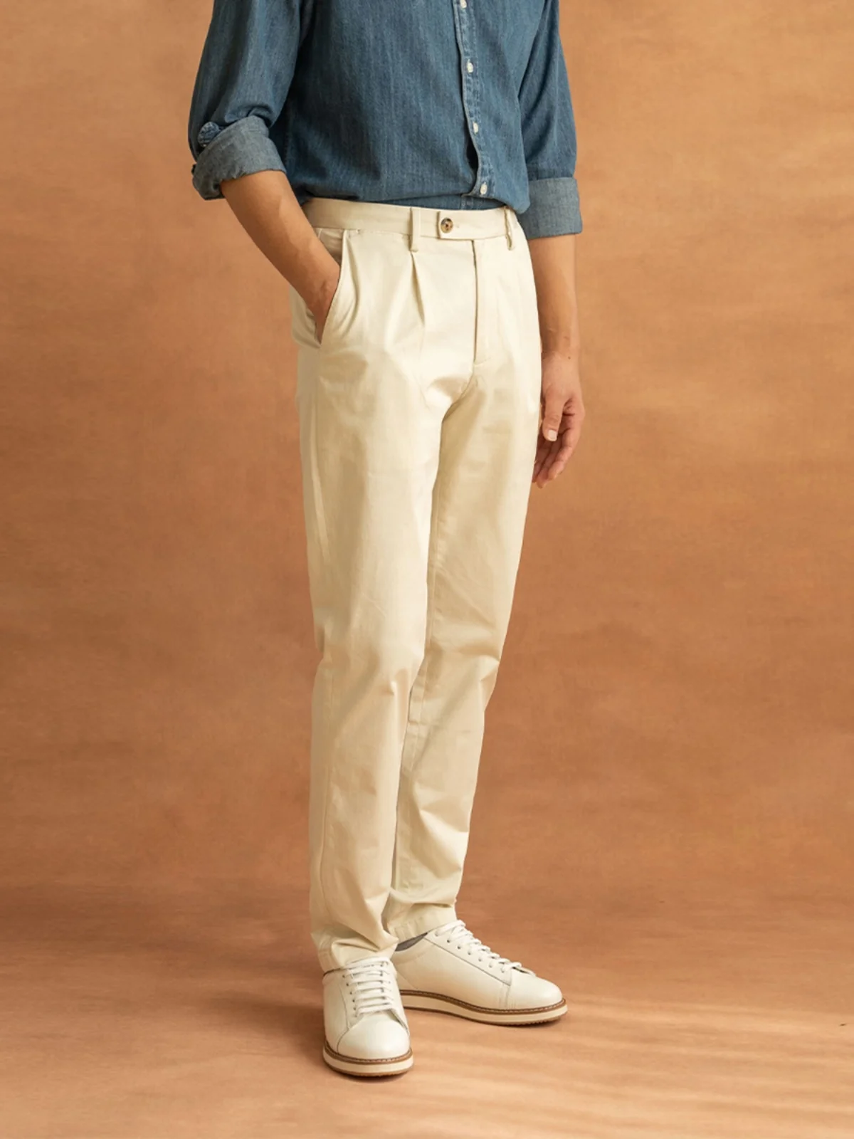 

New 2025 Men's Pure Cotton Straight Leg Casual Pants Elastic Leisure Long Trousers Spring Autumn Busin Casual Color