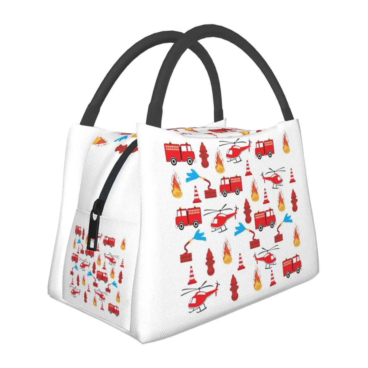 Red Transport Fire Truck Engine Brigade Insulated Lunch Bag for School Bento Storage Food Boxes Cooler Thermal Lunch Box Tote