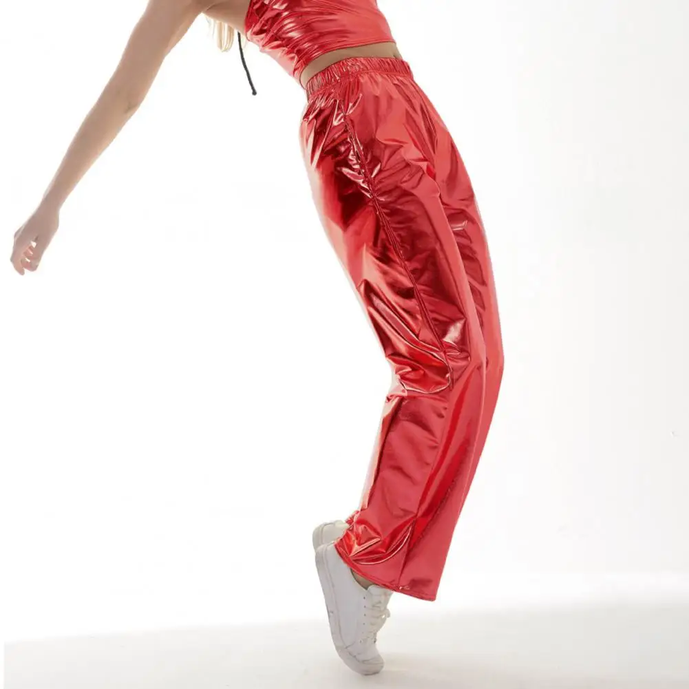 

Men Shiny Metallic Dance Disco Party Pants Clubwear High Waist Elastic Waist Pants for Modern Jazz Dance Performance Costume