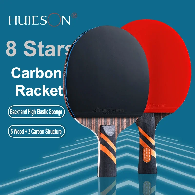 Huieson 8 Stars Table Tennis Rackets Set 7 Plys Pure Wood Carbon Blade Semi-Sticky Rubber Ping Pong Paddle for Beginner Training