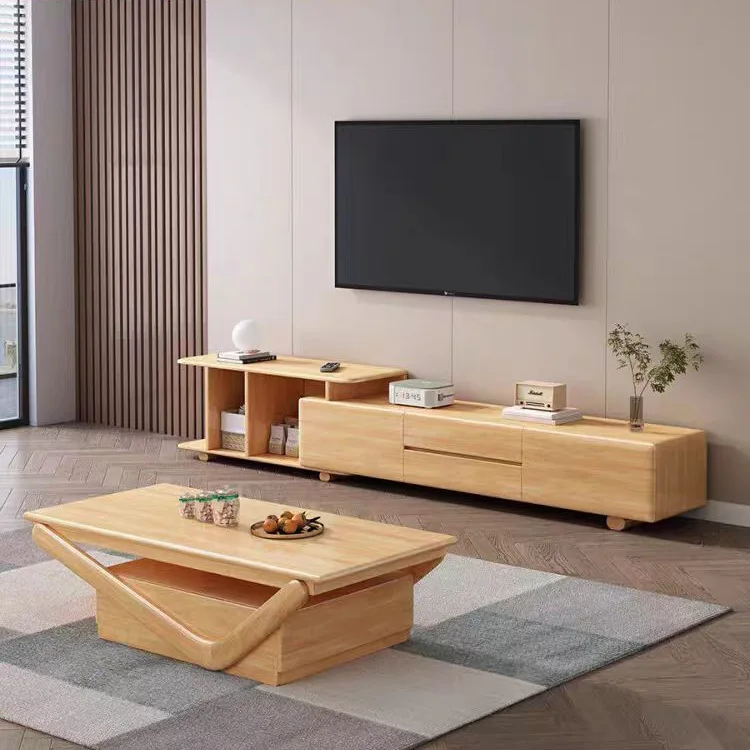

Customizable Nordic simple retractable solid wood TV cabinet 1.8 meters, rubber wood living room creative coffee table TV