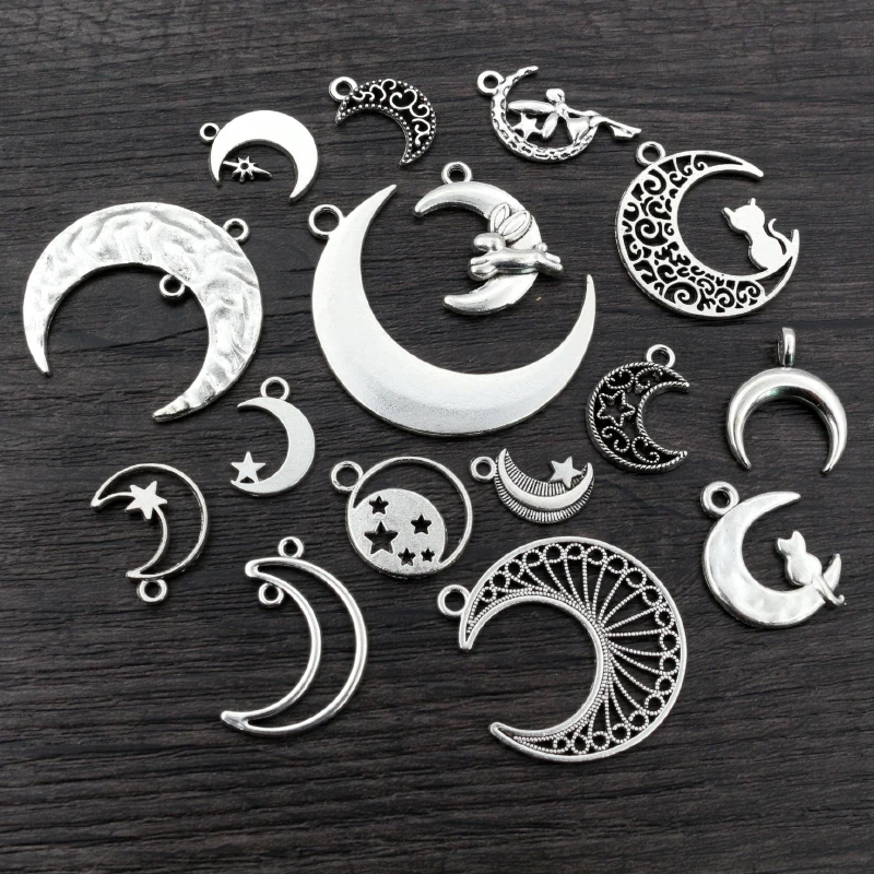 

New Fashion Multi-styles Antique Silver Plated Moon Chrams Metal Alloy Pendant DIY Jewelry Making Finding Accessories