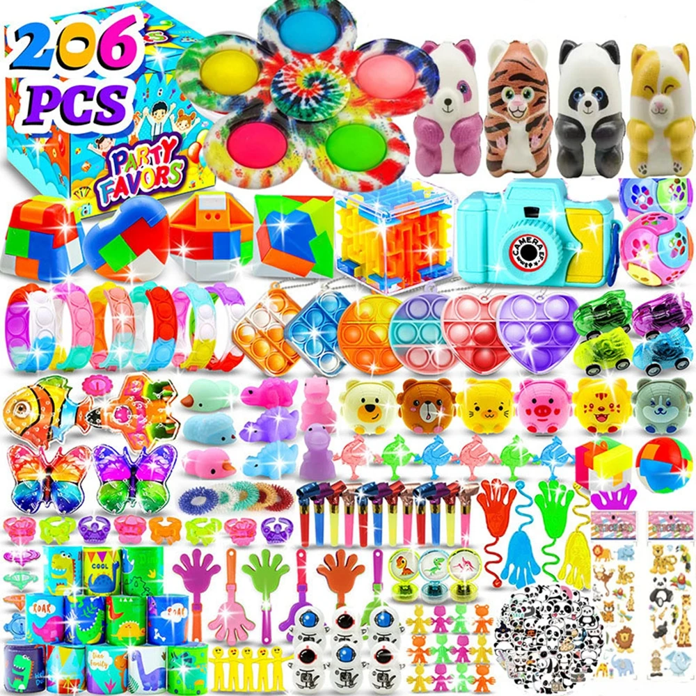 

206PCS for Kids Adult Fidget Sensory Toys Party Favors Treasure Box Prizes Autistic Stuffer Gifts Small Mini Bulk Toy Carnival S