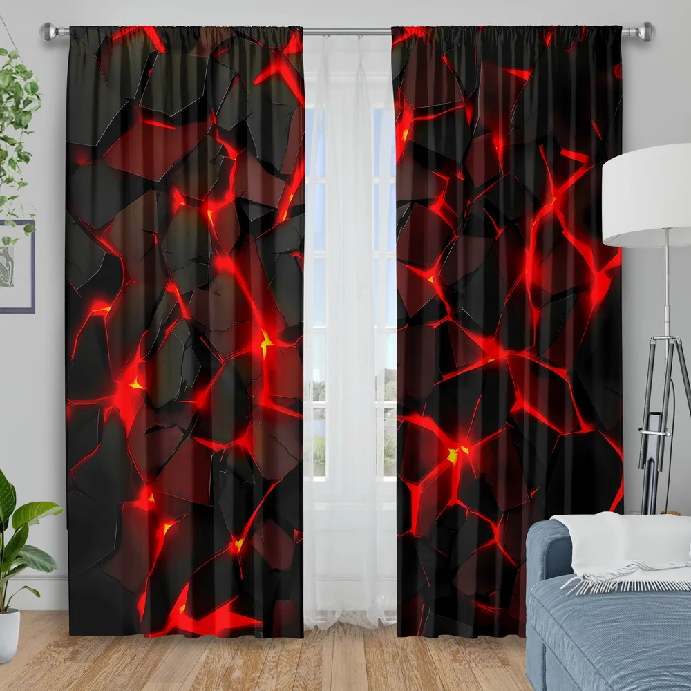 3D Cracked Rock Hot Red Lava Line Blackout Rod Pocket Curtain Rock Chic Decor Dreamy Fiery Zen Homestay Bedroom Rest Bay Window