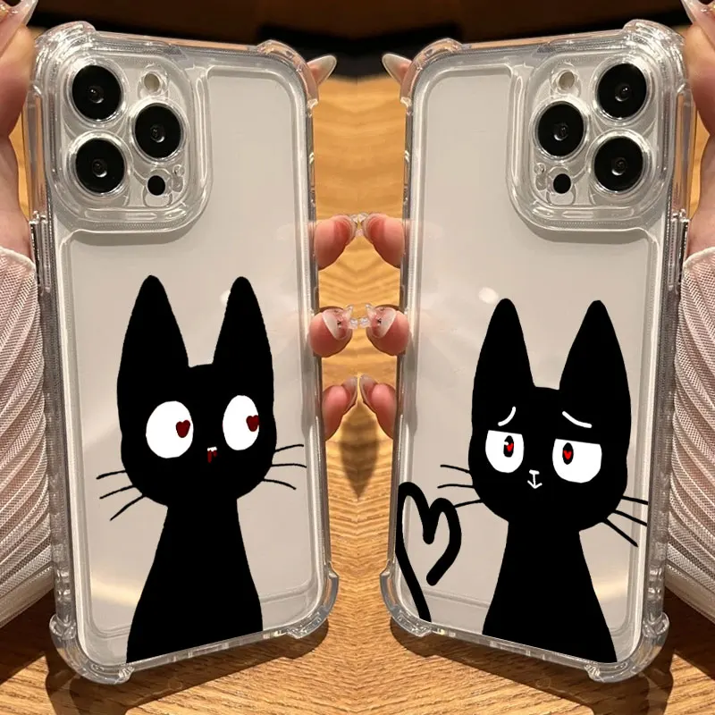 

Lustful Black Cat Love Phone Case Clear For iPhone 17 16 14 15 11 12 13 Pro Max 16E 15 16 Plus 17 Air 17PM Soft Shockproof Cover