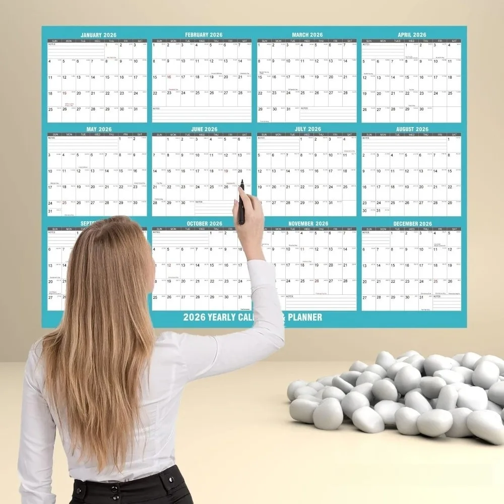 

Reusable 12 Month Wall Calendar 32x48 In Large with Stickers Pens Laminated Calendar Wall Mount Dry Erase Calendar Office Use