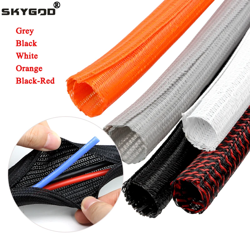 Manchon de câble isolé tressé en PET, 1 à 10m, gaine auto-fermée de 3mm ~ 50mm, haute Protection, résistant à l'usure, gaine d'organisation de fil