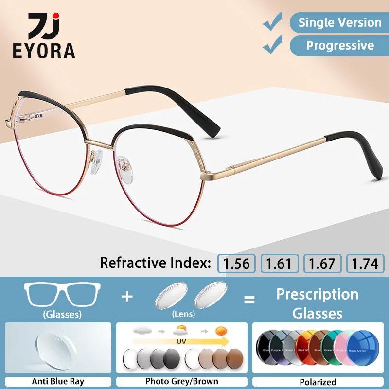 

EYORA Fashion Comfortable Cat Eye Reading Glasses Myopia Eyewear Hyperopia Anti Blue Light Progressive Photochromic Eyewear Lens