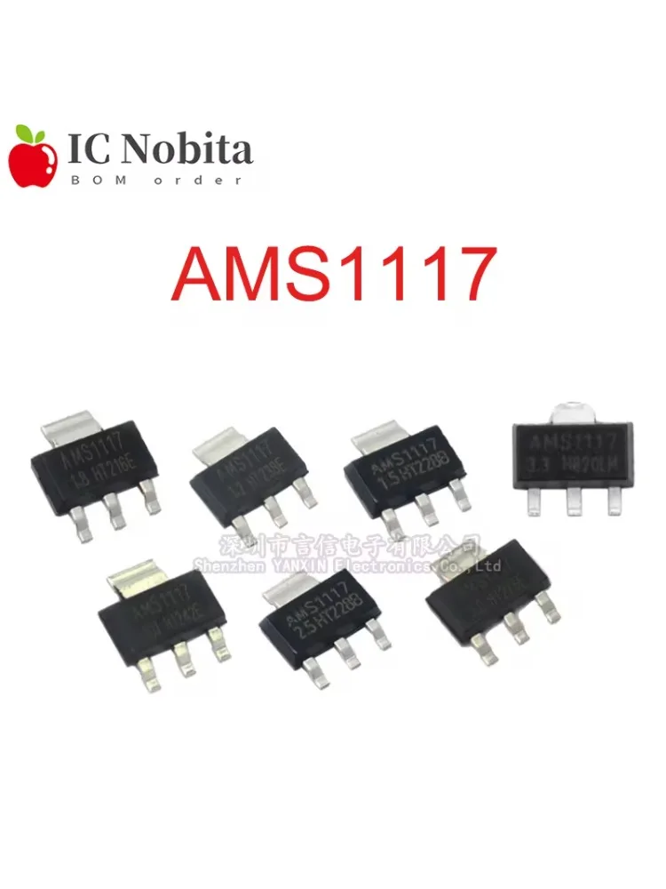 20 peças ams1117 1.2v 1.5v 1.8v 2.5v 3.3v 5v adj lm1117 1117 regulador de tensão linear sot223 ic
