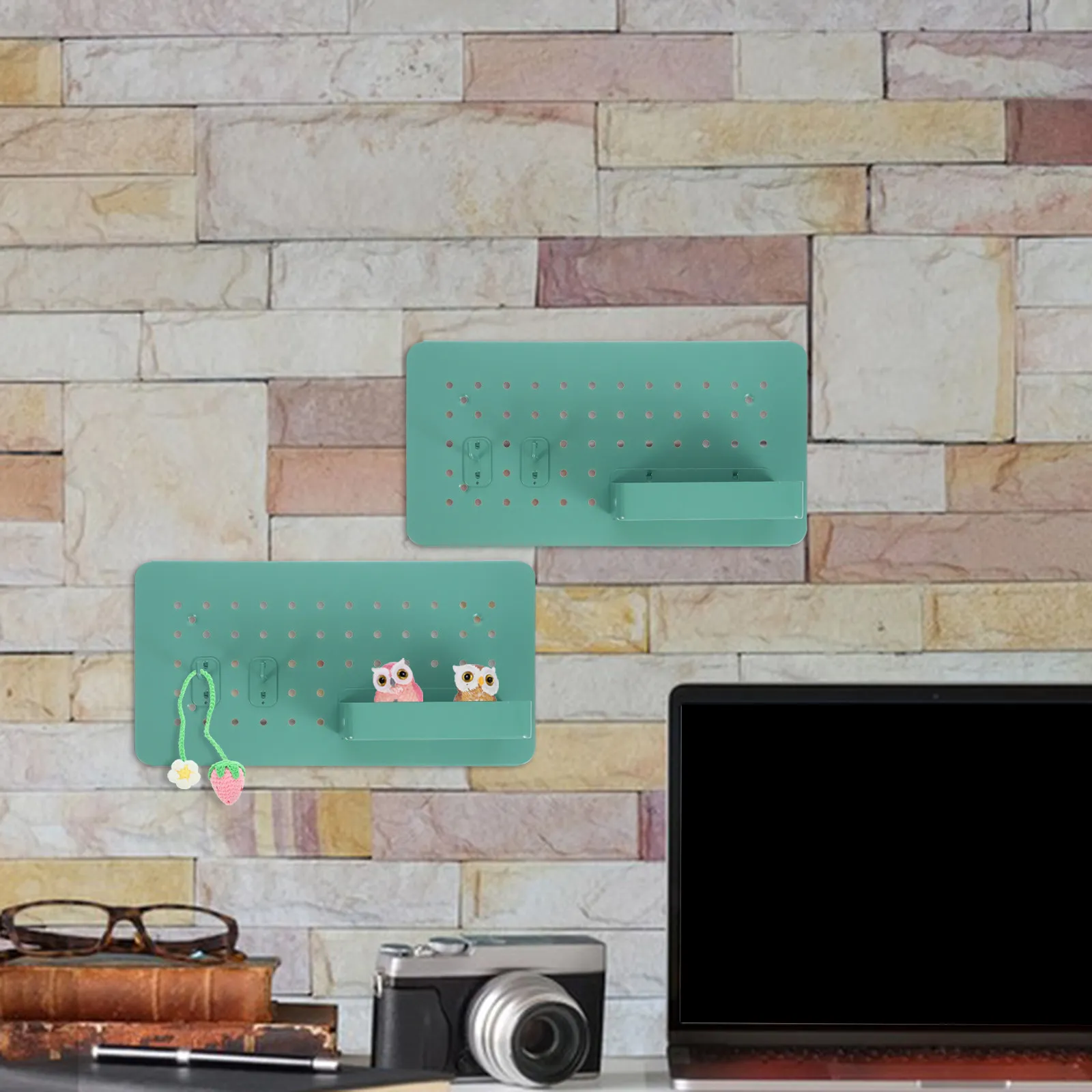 

1Set Minimalist Desk Wall Organizer Storage Shelf Box with Perforated Pegboard Metal Board Hooks for Office Home Craft Room Wall