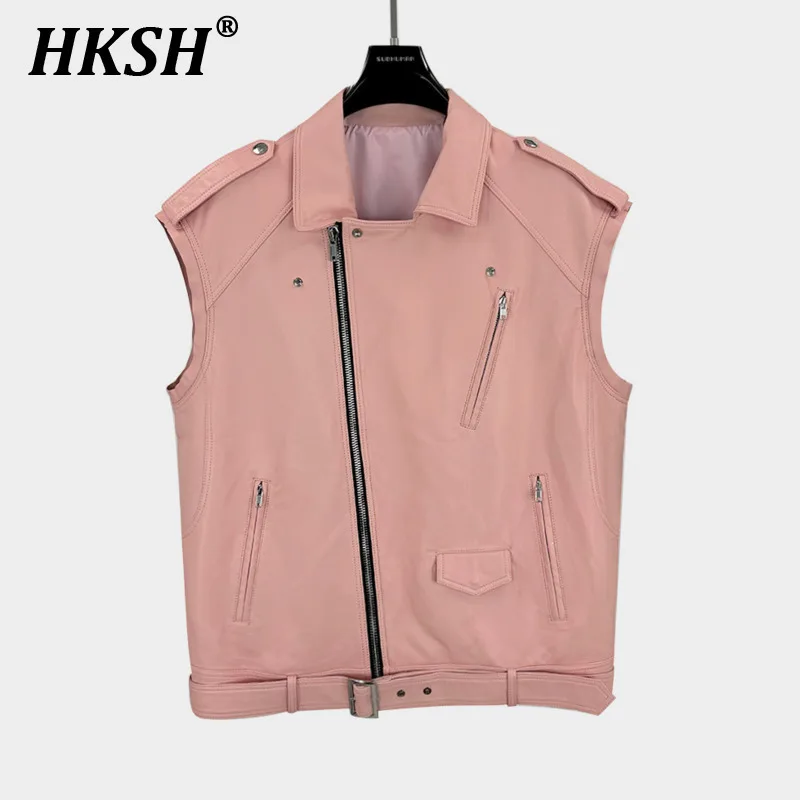 HKSH Y2K Style Loose Leather Waistcoat Off Shoulder Notched Collar Sweet Motorcycle Top Autumn Winter New Punk Dark Vest HK3393