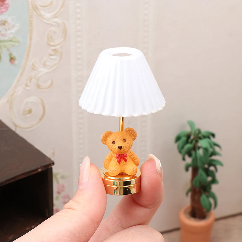 1:12 Dollhouse Miniature LED Light Cute Bear Table Lamp Home Lighting Model Furniture Decor Toy Doll House Accessories