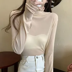 Super-soft Women Top Stylish Women's Sheer Mesh Long Sleeve Top Soft Breathable Round Neck Pullover Slim Fit Punk Beachwear
