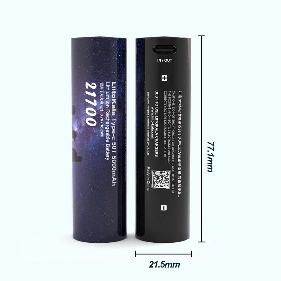 Liitokala 5000mAh Type-C USB 21700 Li-ion Rechargeable Battery 50T 3.7V Li ion Lithium Battery,5V1A output