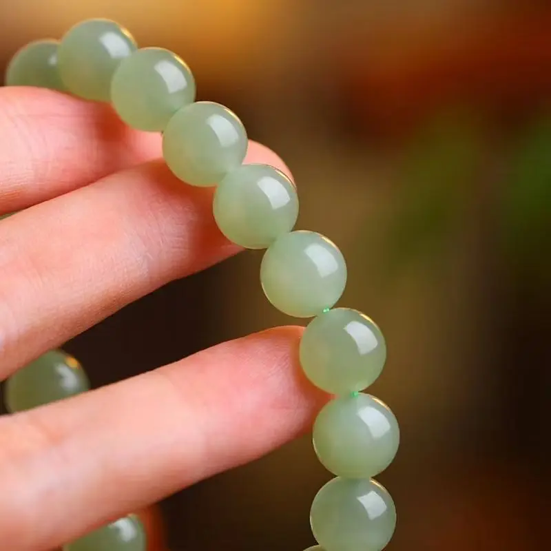 Hetian Jade 10Mm Round Bead Qinghai Material Color Bottom Bracelet Versatile Jewelry Women