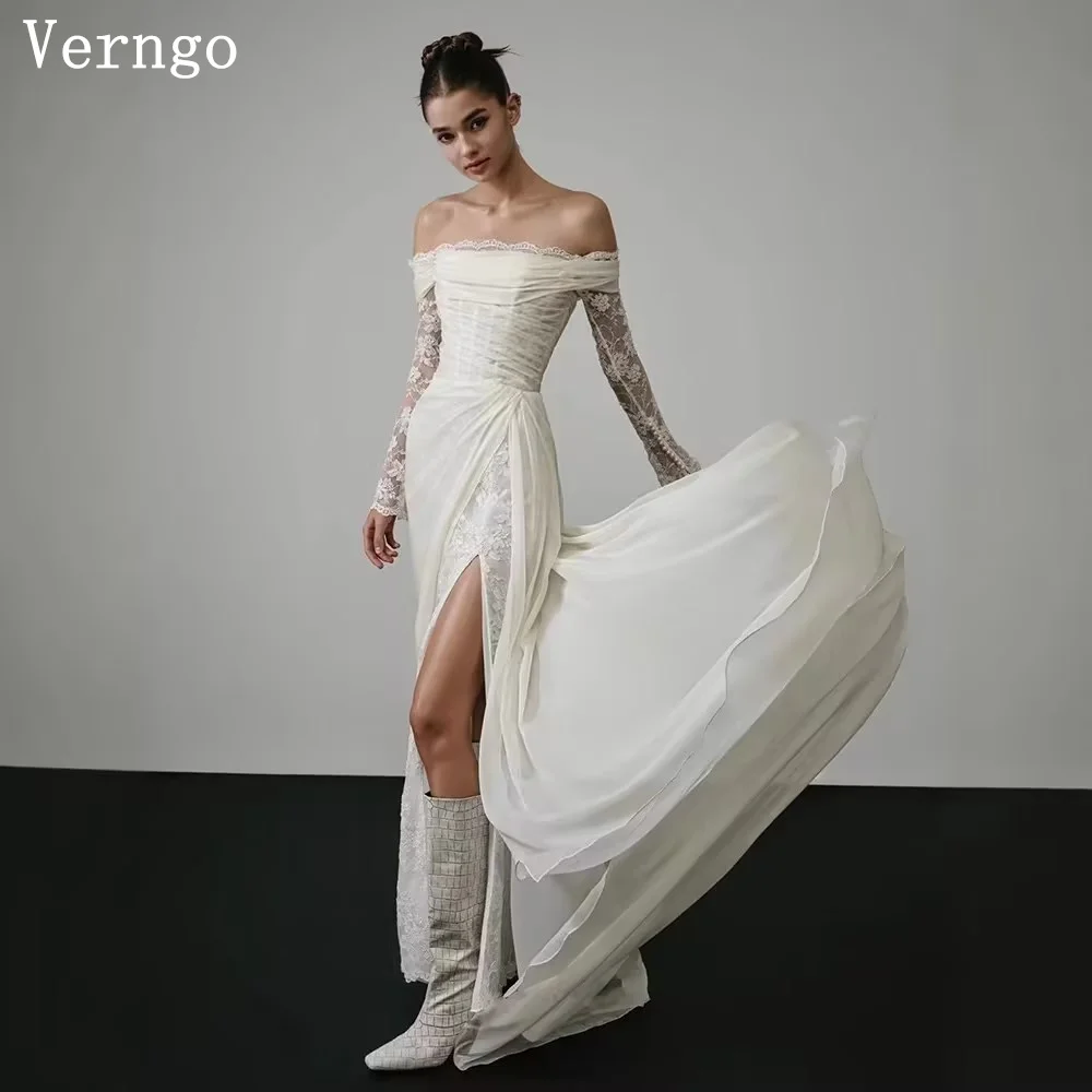 

Verngo Luxury Lace Wedding Dress Off The Shoulder Mermaid Side Slit Maxi Bridal Gowns Modern Bride Dresses Customized